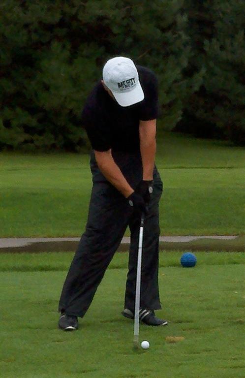 Jeff Roscoe our 50-54 Champion shows a nice impact position on his tee shot.